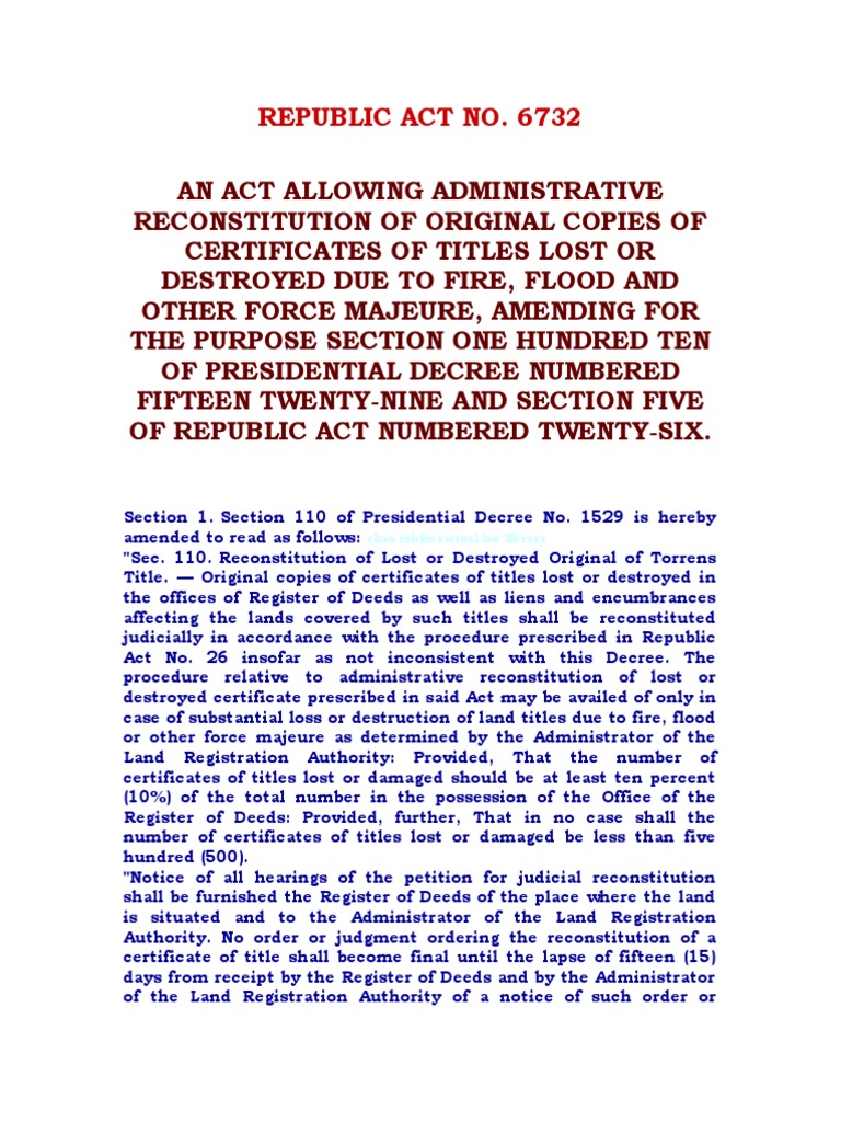 Title Reconstitution Law Update | PDF | Deed | Judgment (Law)