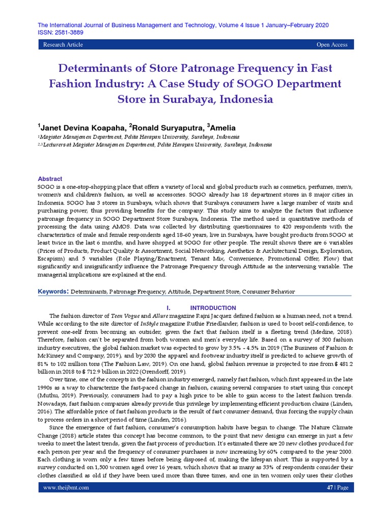 Factors Influencing Fast Fashion Patronage | PDF | Behavior | Fashion