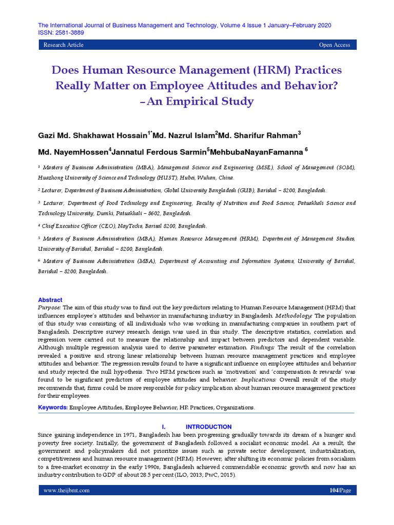Impact of HRM on Employee Attitudes | PDF | Statistics | Correlation ...