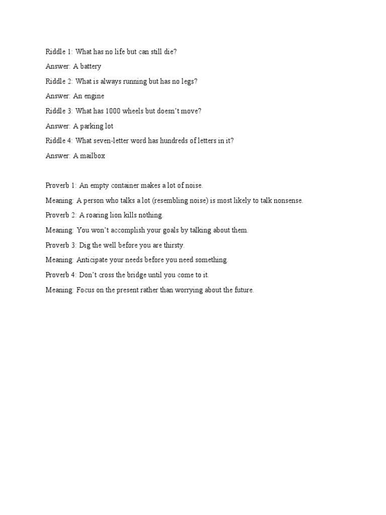 Filipino Riddles and Proverbs Explained | PDF | Language Arts ...