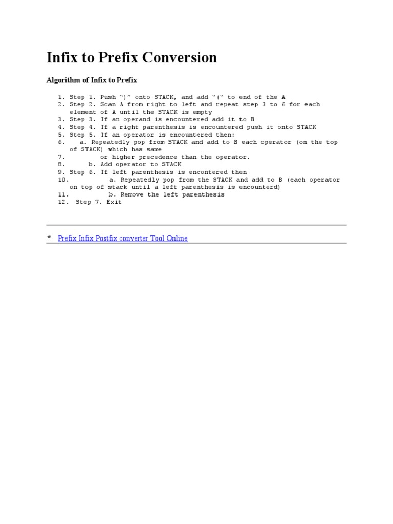 Algorithm of Infix To Prefix | PDF