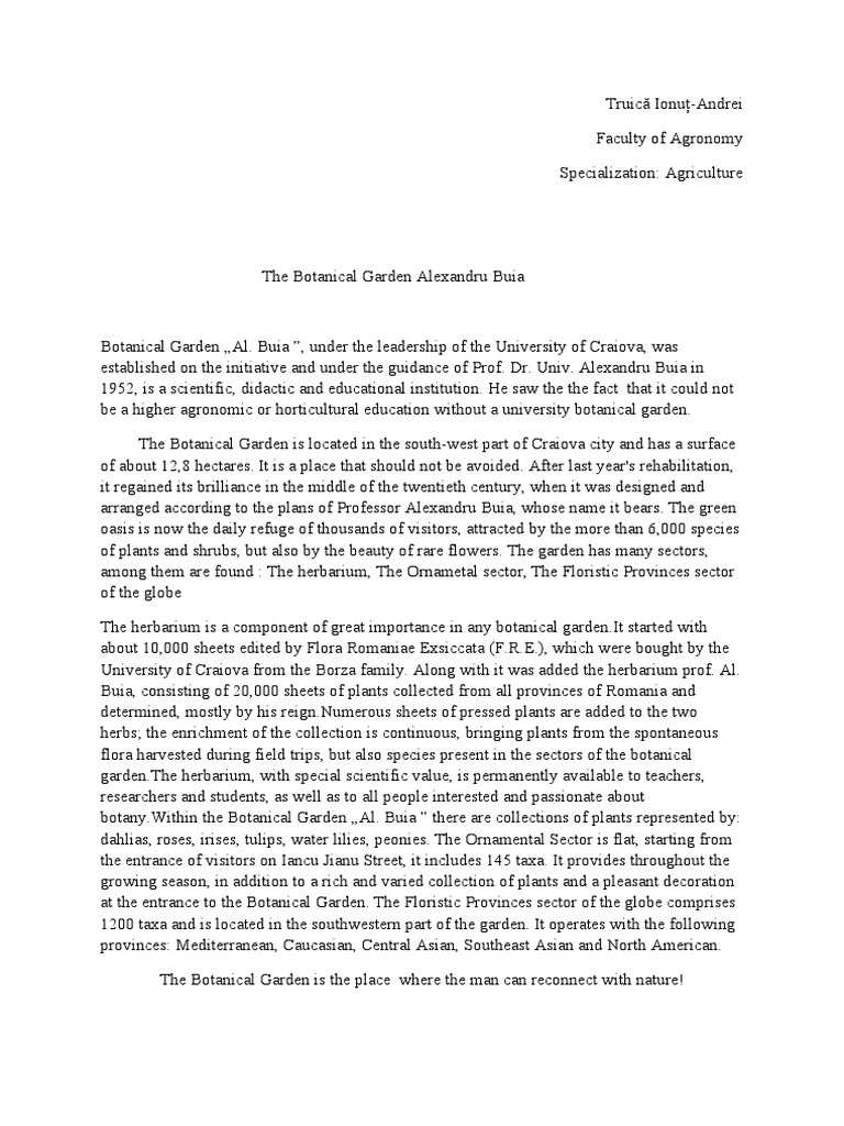 Descriptive Essay of The Botanical Garden PDF Gardens Botany