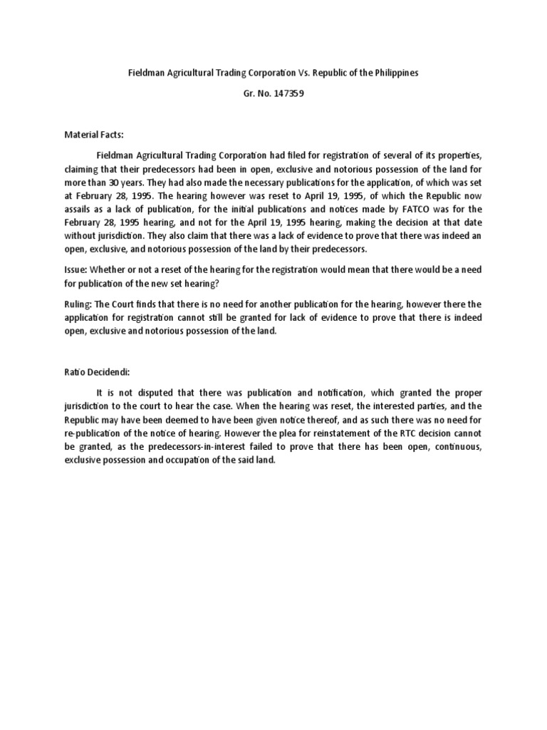 Fieldman vs. Philippines: Land Registration Case | PDF