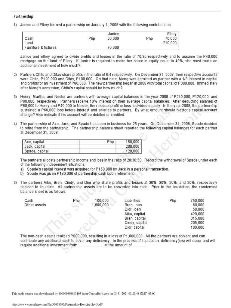 Partner Profit Sharing and Contributions | PDF | Partnership | Balance ...