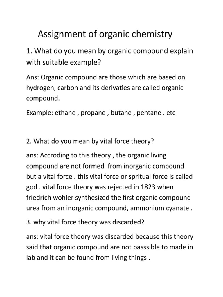 assignment of organic chemistry