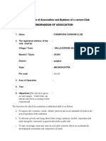 Memorandum of Association and Byelaws of A Carrom Club Memorandum of Association