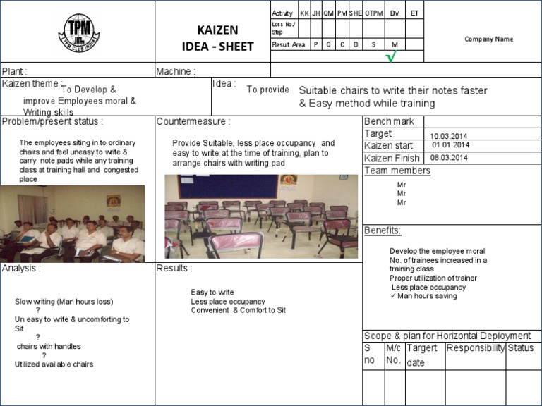 Kaizen Idea - Sheet: Suitable Chairs To Write Their Notes Faster & Easy ...