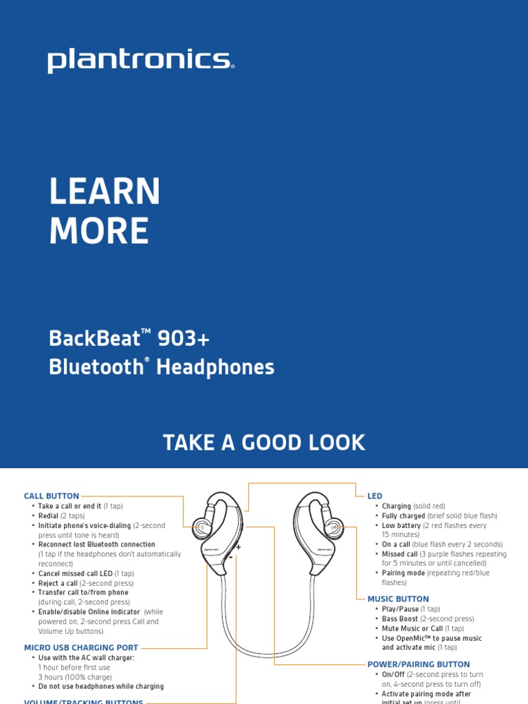 PLANTRONICS BACKBEAT 903+ MANUAL Bluetooth Headphones