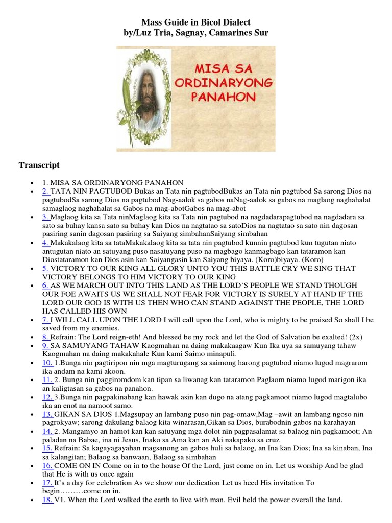 Mass Guide in Bicol Dialect Transcript | PDF