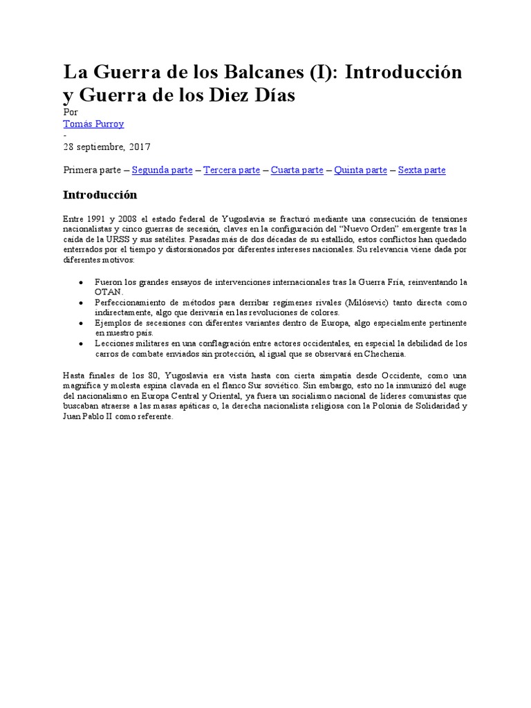 Introducción a la Guerra de los Balcanes | PDF | Croacia | Yugoslavia