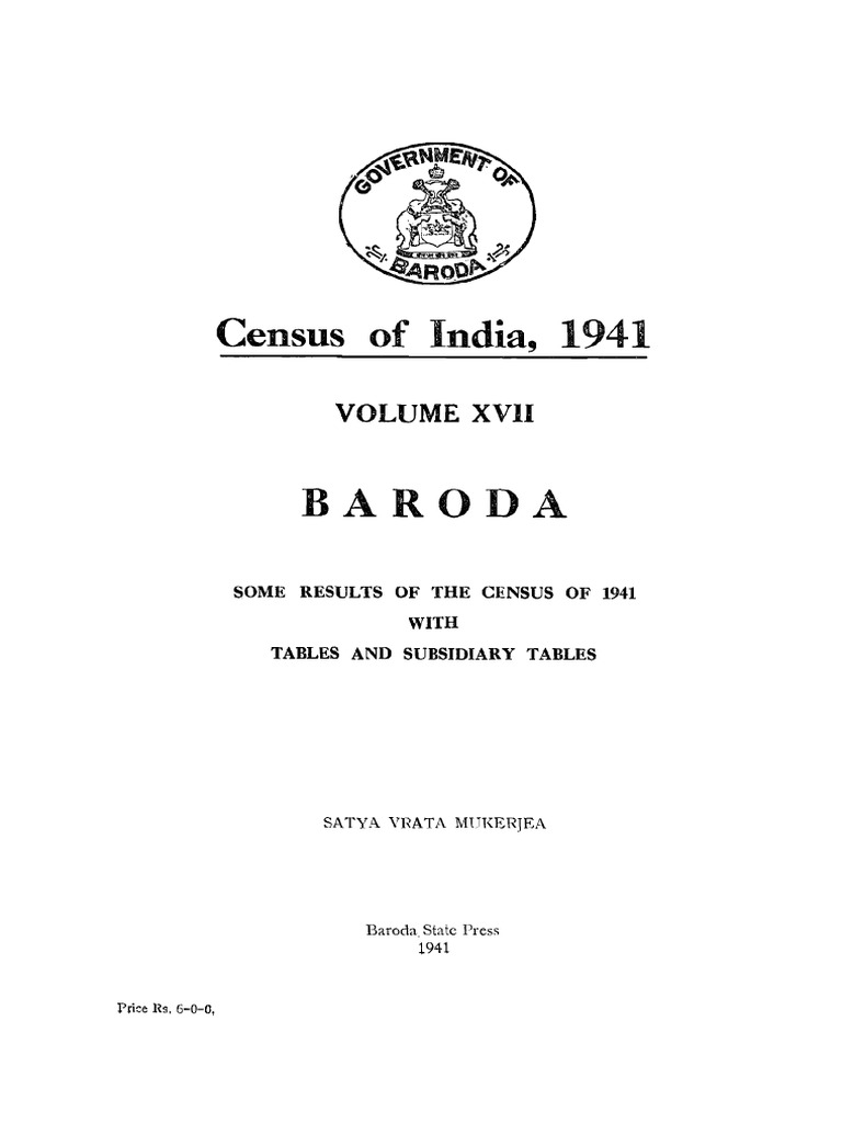 Census 1941 Baroda State PDF Census Statistics