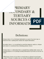 Primary Secondary & Tertiary Sources of Information