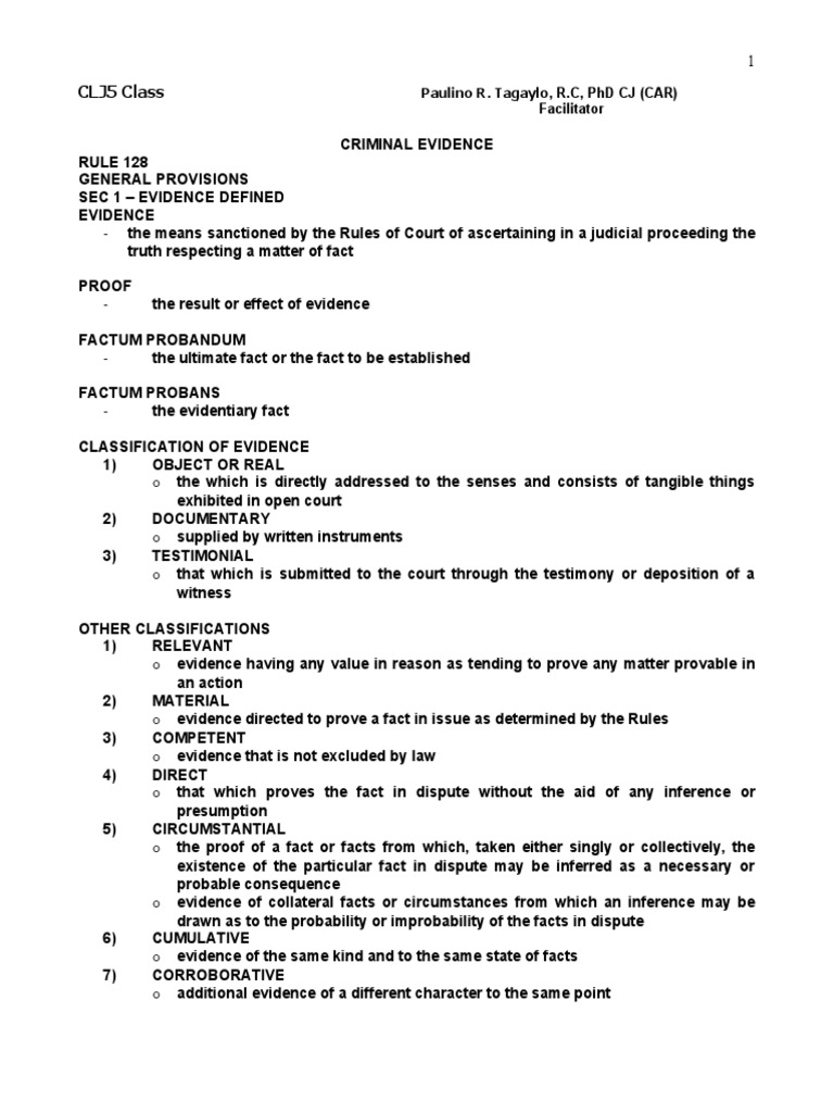 Rules of court rule 128 to rule 134 criminal evidence handouts pdf