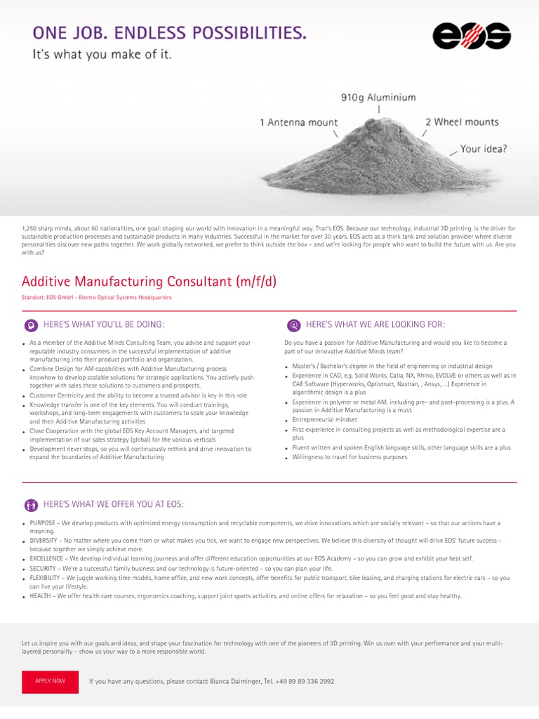 Eos Joboffer Additive Manufacturing Consultant M F D PDF 3 D