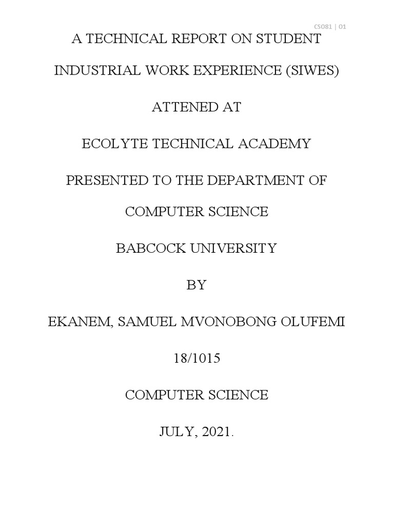 A Technical Report On Student Industrial Work Experience | PDF ...