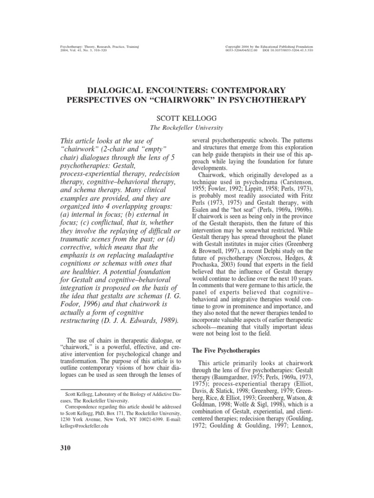 Chairwork in Psychotherapy KELLOGG PDF Psychotherapy Gestalt Therapy