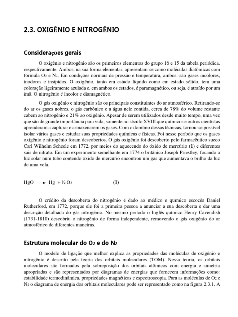Oxigenio e Nitrogenio | PDF | Oxigênio | Nitrogênio