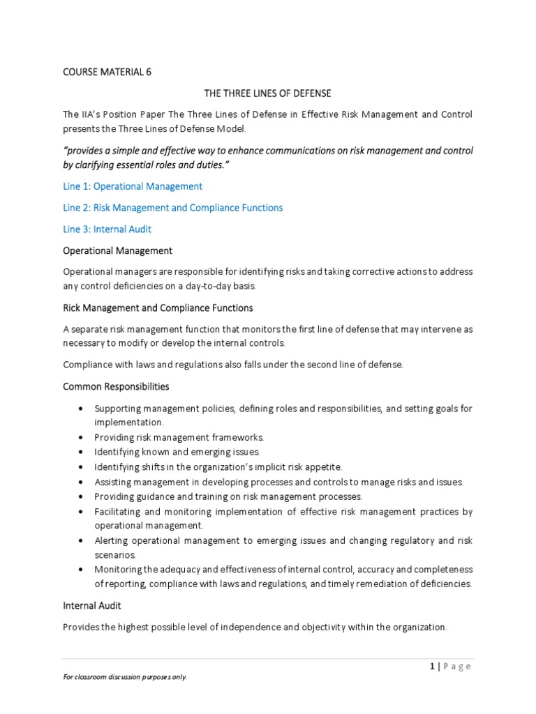 Line 1: Operational Management Line 2: Risk Management and Compliance ...