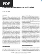 It Works! Risk Management On An IS Project: Joseph A. Lukas, PMP, PE