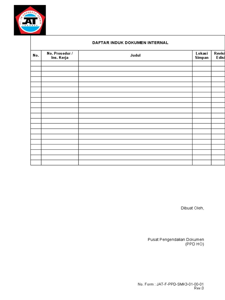01.00-01 Form Daftar Induk Dokumen Internal | PDF