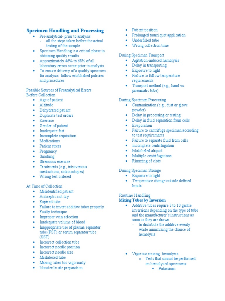 Specimen Handling and Transport Guidelines | PDF | Blood Plasma ...