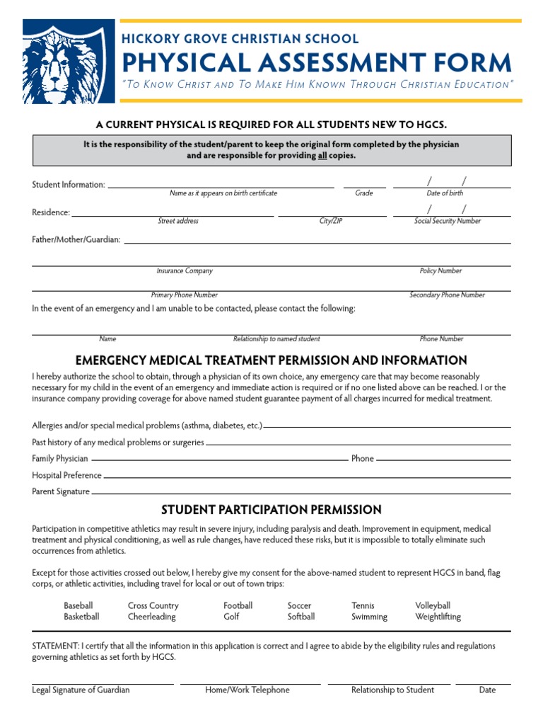 Free Physical Assessment Form Download | PDF | Health Sciences | Health ...