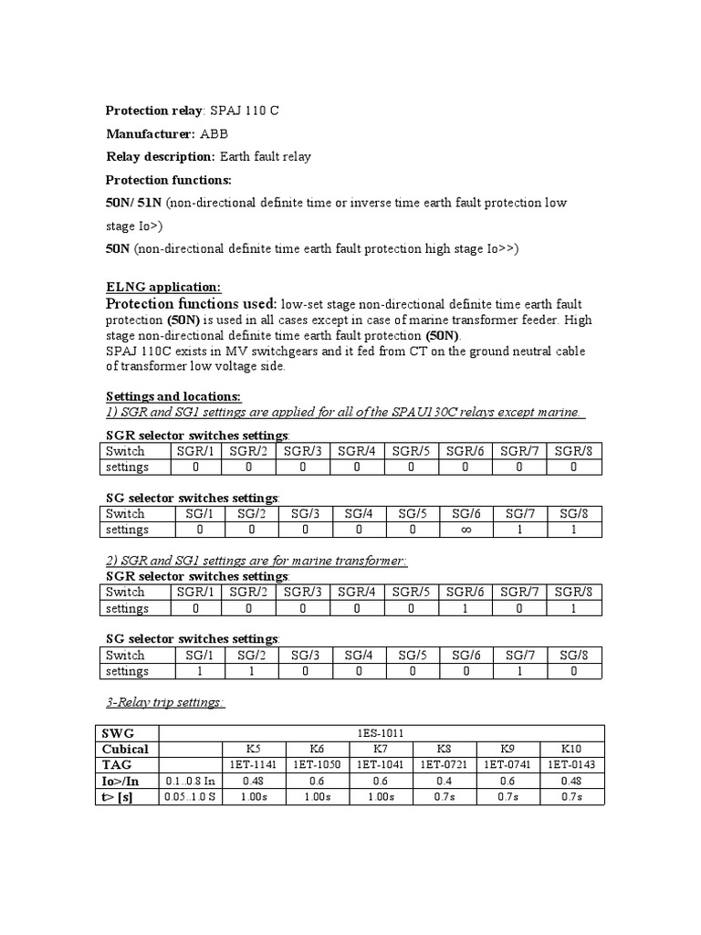 Comprehensive Inspection and Testing Report for ABB SPAJ 110C Earth