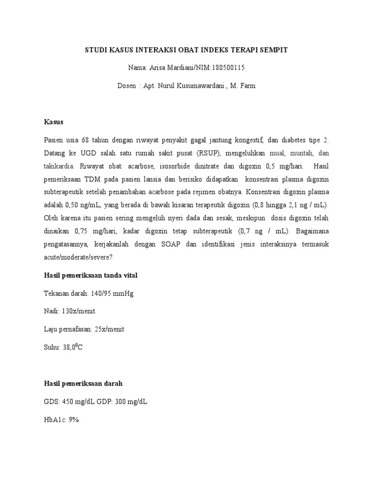 Studi Kasus Interaksi Obat Indeks Terapi Sempit PDF