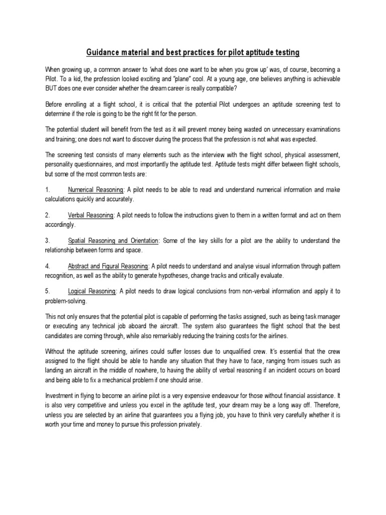 Pilot Aptitude Testing Guidelines | PDF | Test (Assessment) | Human ...