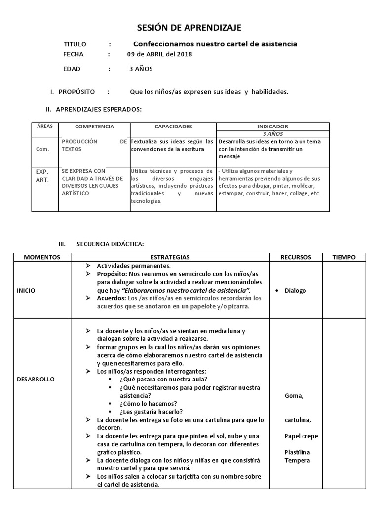 Cartel de Asistencia para Niños de 3 Años | PDF | Pedagogía | Enseñando