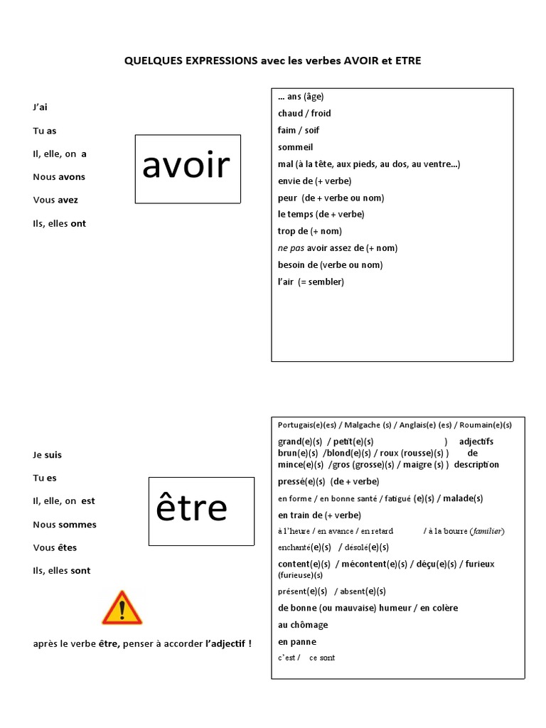 Expressions Avec Avoir Et Etre Comprehension Ecrite Texte Questions ...