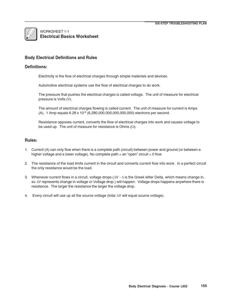 Electrical Basics Worksheet Body Electrical Definitions and Rules