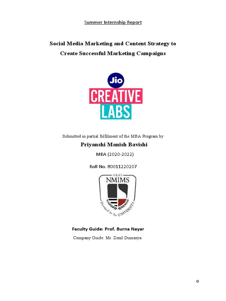 Jio Creative Labs Internship Report | PDF