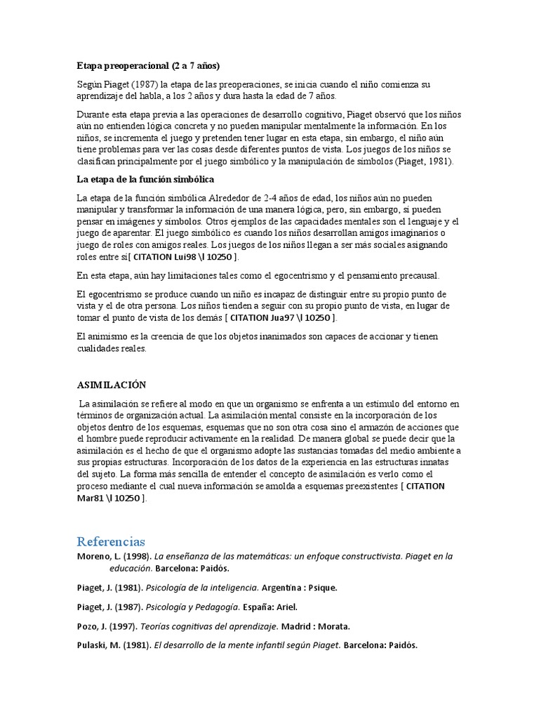 Etapa Preoperacional | PDF | Procesos mentales | Cognición