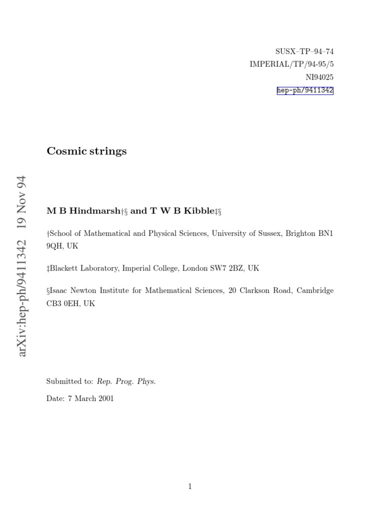 Cosmic Strings: Formation and Implications | PDF | Inflation (Cosmology ...