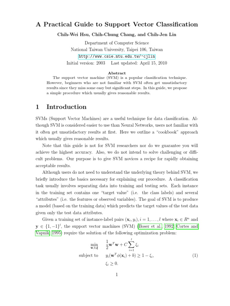 A Practical Guide To Support Vector Classification: I I I N L | PDF