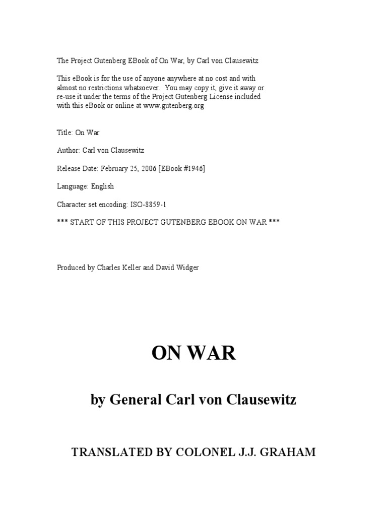 On War Carl Von Clausewitz Download Free Pdf Battles On War