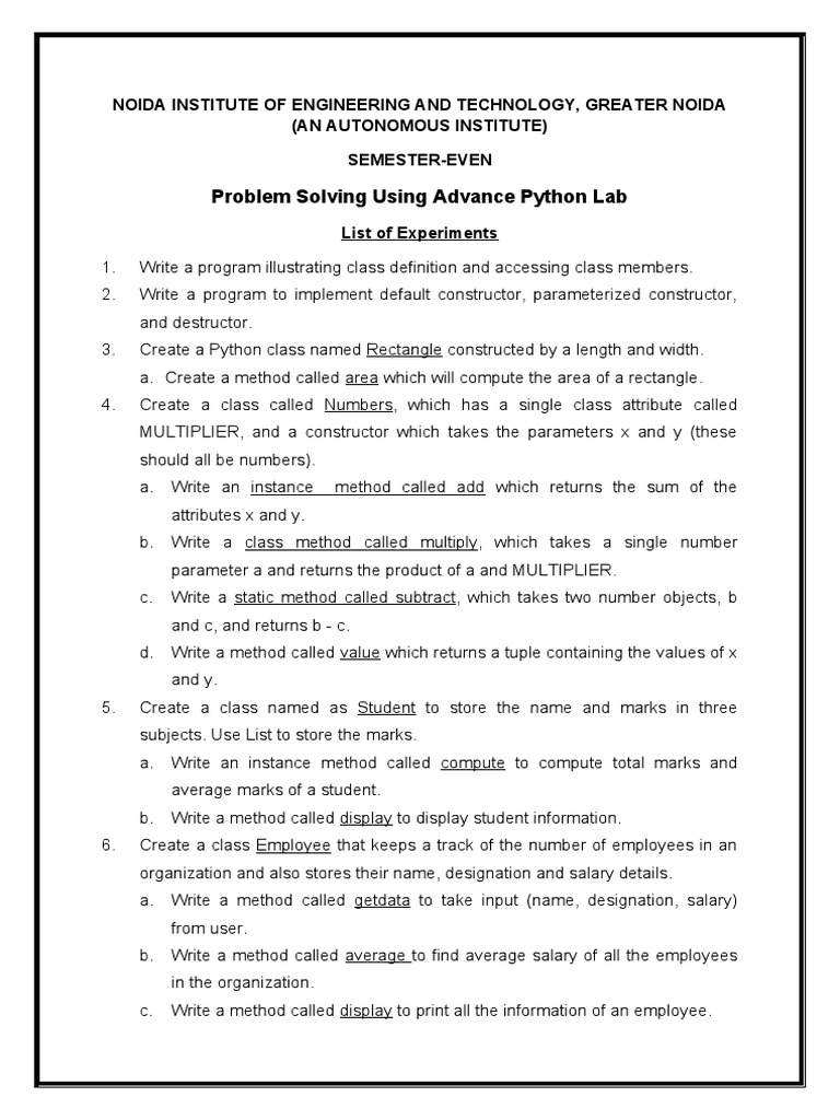 List of Programs Adv Python | PDF | Method (Computer Programming ...