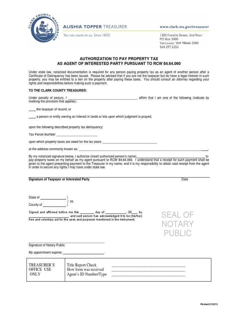 Authorization To Pay Property Taxes Person PDF Notary Public