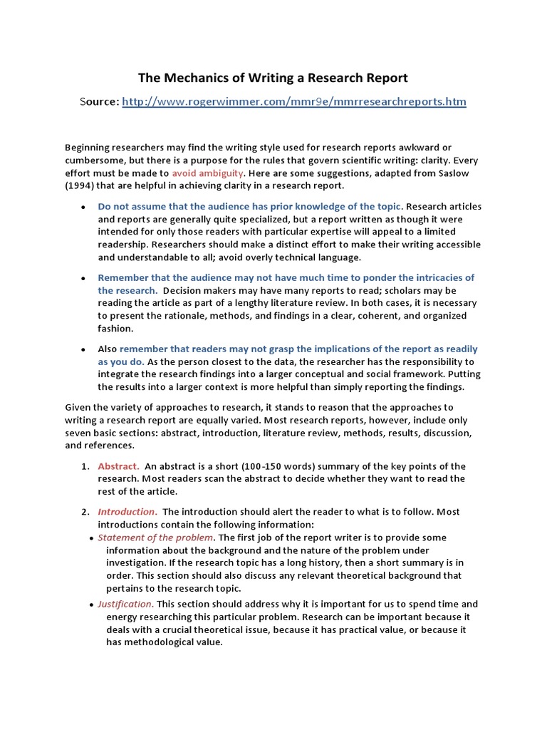 The Mechanics of Writing A Research Report | PDF | Statistics | Cognition