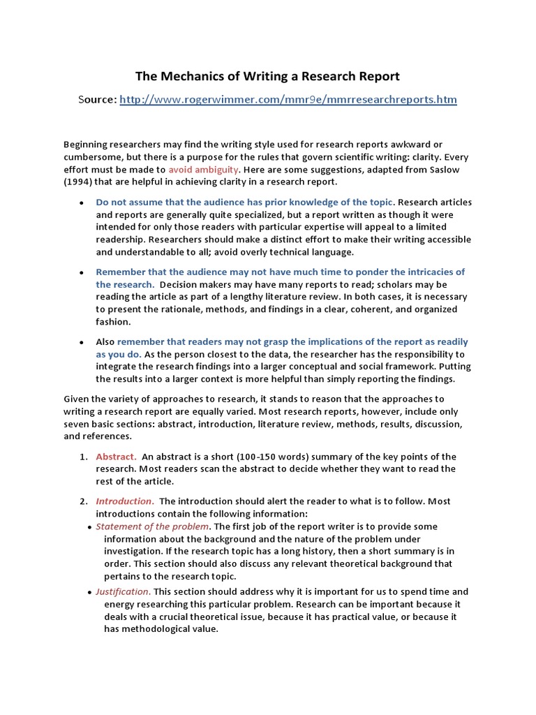 mechanics of writing a research report pdf