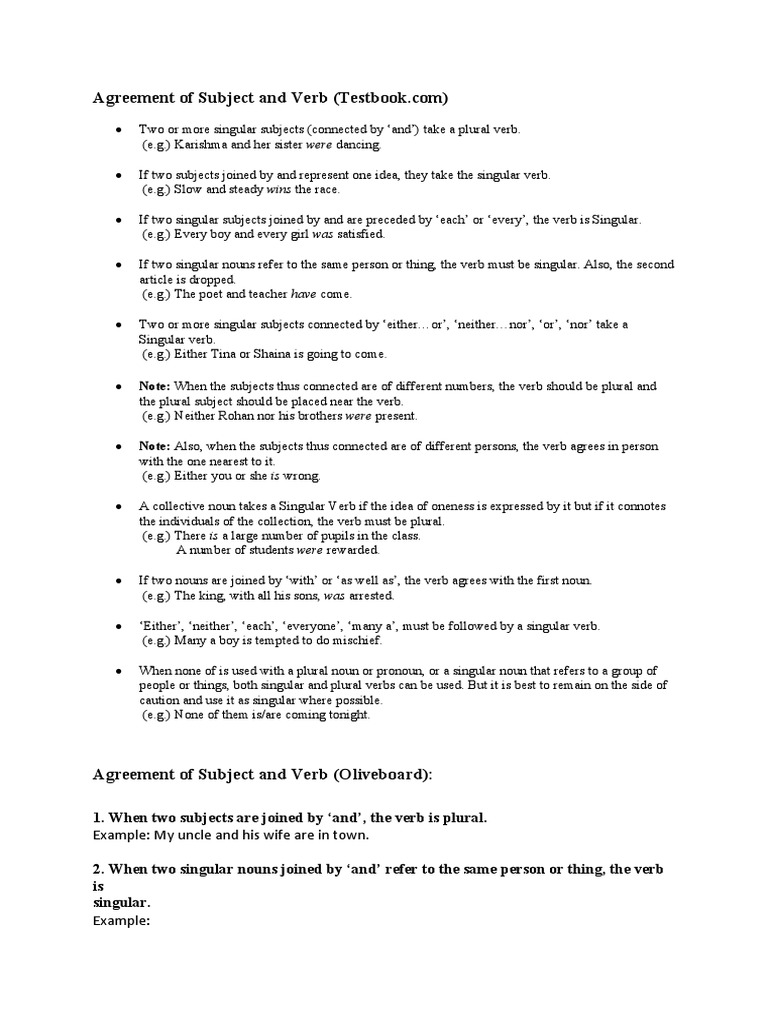 Agreement of Subject and Verb | PDF | Grammatical Number | Plural