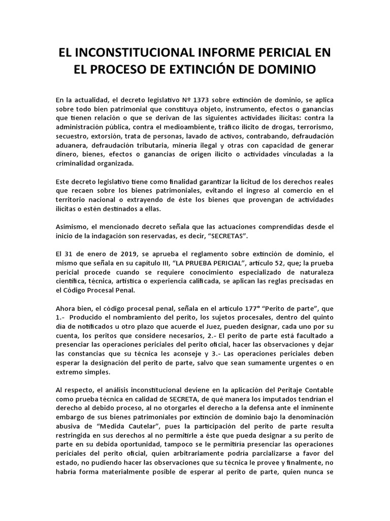 Informe sobre Inconstitucionalidad en Extinción de Dominio | PDF ...