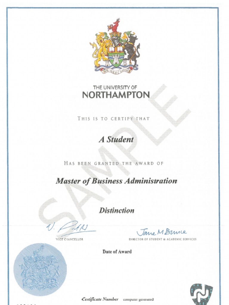 UoN Degree MBA Certificate Sample PDF