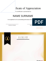 Certificate of Appreciation: Name Surname