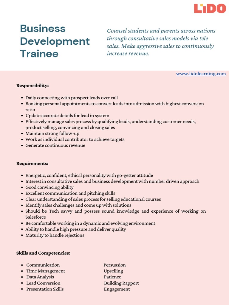 Business Development Trainee Overview | PDF