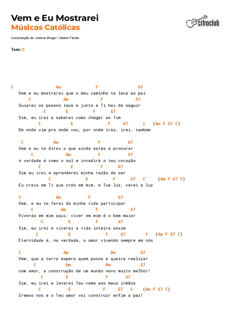 Cifra Club - Músicas Católicas - Vem e Eu Mostrarei | PDF | Amor