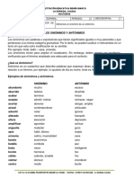 Ciclo: 3 Asignatura: Español Periodo: 2 Indicador No. 1 Proposito Específico (Indicador de Logro) : Diferencia Un Sinónimo de Un Antónimo