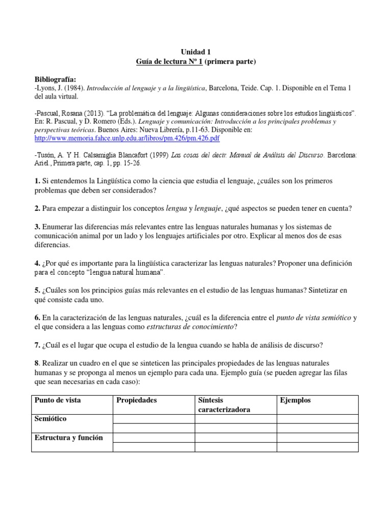 Guía 1 Unidad 1 (Primera Parte) | PDF | Artes del Lenguaje y ...