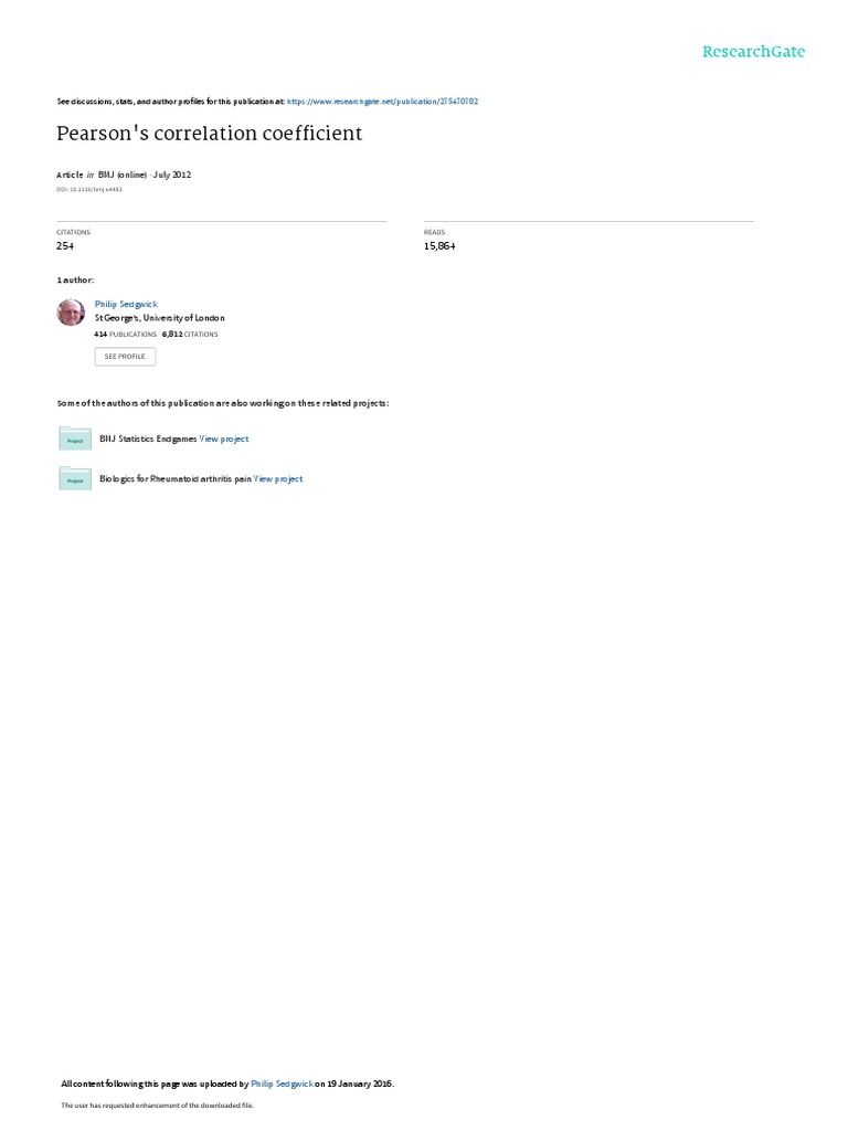 Pearson's Correlation Coefficient: BMJ (Online) July 2012 | PDF ...